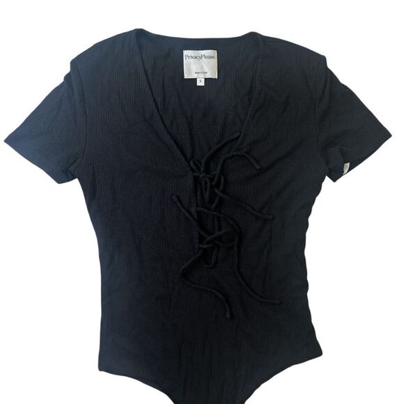2 for $30 REVOLVE PRIVACY PLEASE Xenia Black Lace-Up Bodysuit - Picture 4 of 13